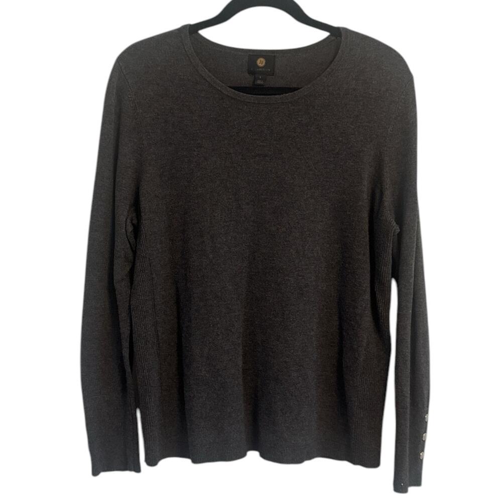 JM collection grey sweater with silver button cuff and ribbed‎ side detailing